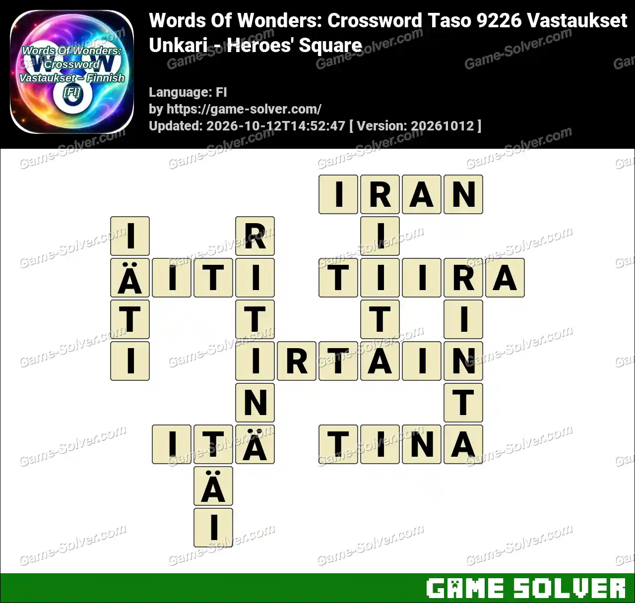 Words Of Wonders: Crossword Taso 9226 Vastaukset – Unkari – Heroes’ Square